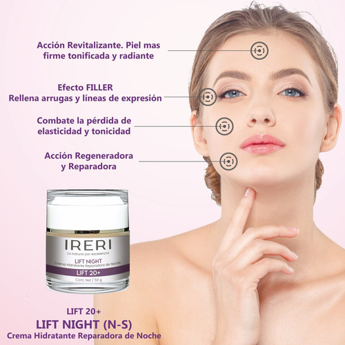 Imagen 3 de 9 de Crema Facial Reafirmante De Noche Efecto Lifting Hidratante Reparadora Antiedad Para Temprana Edad 20+ Cutis Normal A Seco Línea Lift 20+ Ireri ®