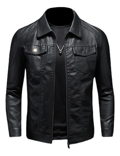 Chamarra Motociclista Piel Slim Fit Moda Hombre Tipo Biker