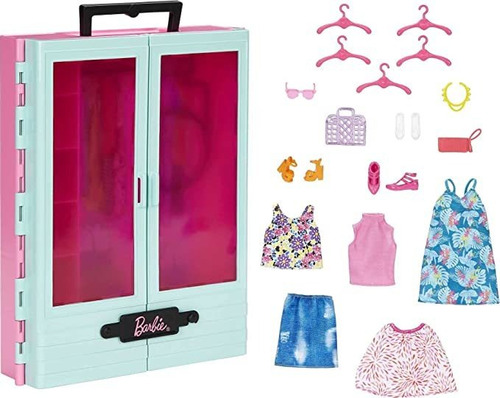 Barbie Closet Playset Con 3 Conjuntos, 3 Pares De Zapatos,