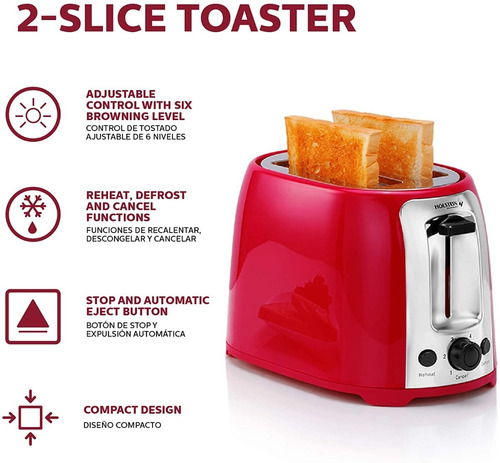 Imagen 2 de 5 de Tostador Doble Pan Electrico Holstein 6 Temperaturas Rojo