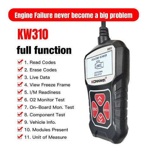 Imagen 2 de 10 de Escaner Auto Obd2 Konnwei Kw310 Diagnostico 21import