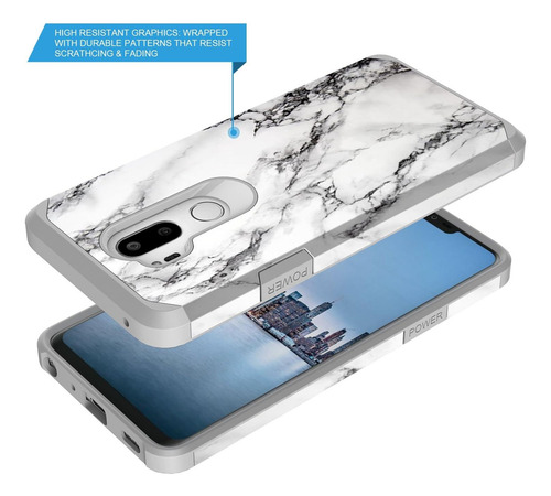 Rosebono Para Lg G7 Thinq Funda, Delgada Híbrida De Doble A Mármol Blanco.