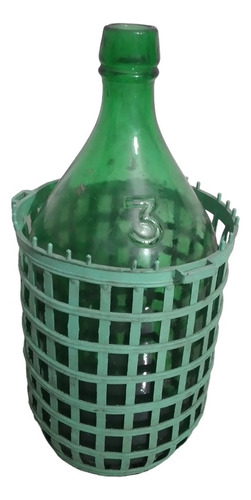 Antiguo Damajuana Vintage Vidrio Verde 3 Litros Canasto Pvc