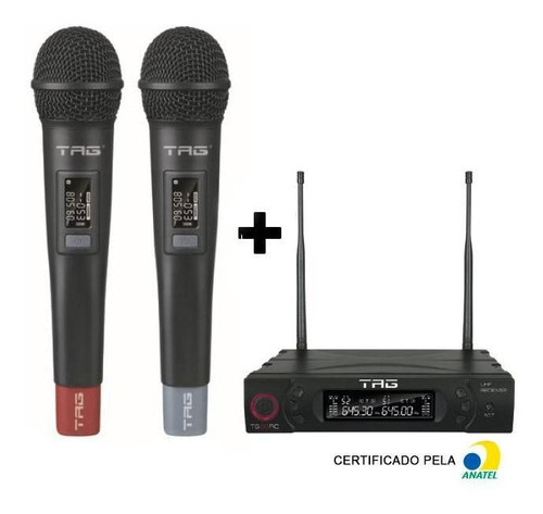 Microfone Profissional Duplo Sem Fio Digital Tag Tg-8802 Uhf