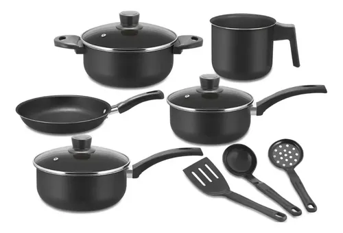 Itapety Jogo De Panela Com Frigideira + Leiteira + Espátulas Cor Preto