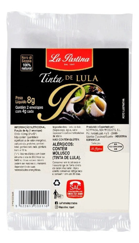 Tinta De Lula Espanhola La Pastina Com 2 Env De 4g Cada 8g