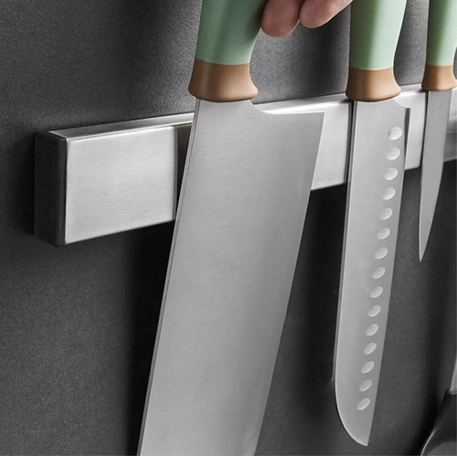 Barra Iman Magnetica Porta Cuchillos Herramientas Chef 45cm Incluye 2 Cuchillos De Acero Inóxidable Uno De 8 Y Otro De 3 Ambos Con Filo Extradurable Con Accesorios Para Fijación