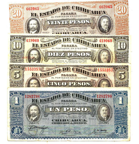Billetes De Chihuahua 4 Denominaciones 1--5--10--20 Pesos