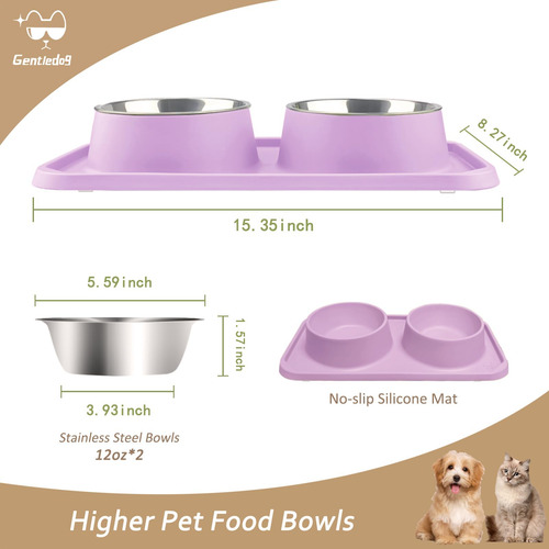Cuencos Dobles De Acero Inoxidable Para Gatos Antideslizante Rosa Púrpura