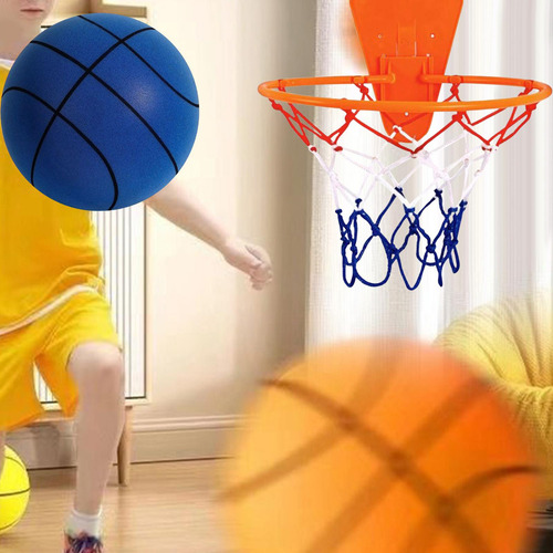 Baloncesto Silencioso Con Aro, Pelota De Juguete Azul