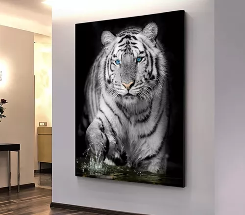 Quadros 3d Grande Tela Tigre Pintura Azul Sala 90x60