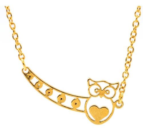 Cadena Con Dije En Forma De Buho C Zirconias Dorado Acero