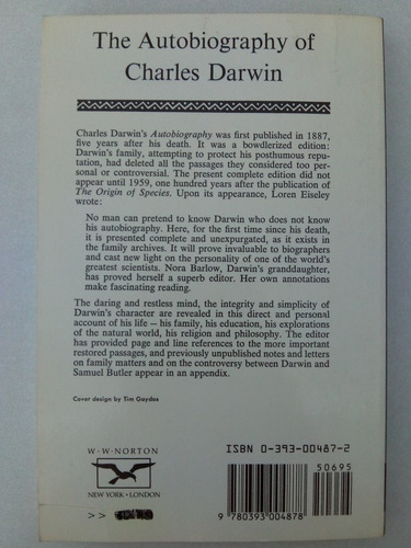 The Autobiography Of Charles Darwin. 1809-1882. Nora Barlow