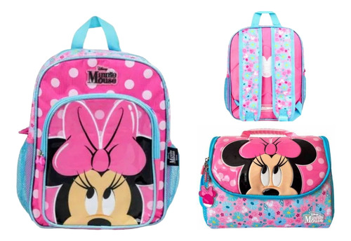 Mini Mochila Minnie Lazo Fucsia A4 Y Lonchera Disney Artesco