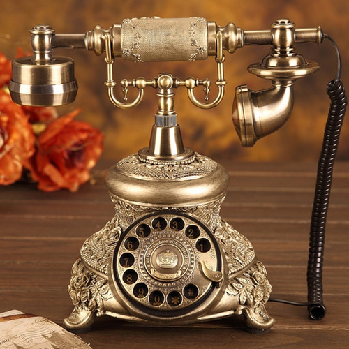 Antiguo Dorado Con Cable De Teléfono Retro Vintage Dial Gira