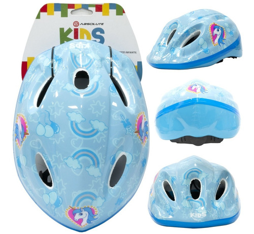 Capacete Ciclismo Bike Absolute Kids Infantil Criança Cor Azul Unicórnio Tamanho P