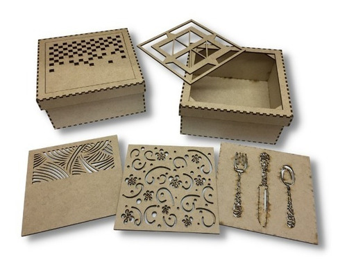 Caja De Mdf 3mm 18x18cm Con Diseño De Tapa Calada A Eleccion