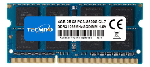 Memoria Tecmiyo 4gb Ddr3-1066 Sodimm Pc3-8500s Para Laptop