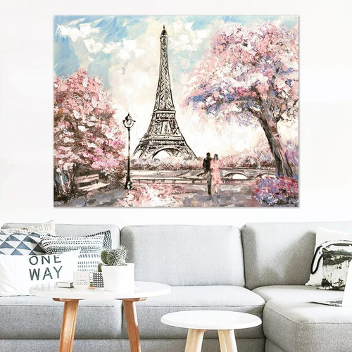 Cuadro Canvas Paisaje Paris Rosa Tipo Oleo Grande Decorativo