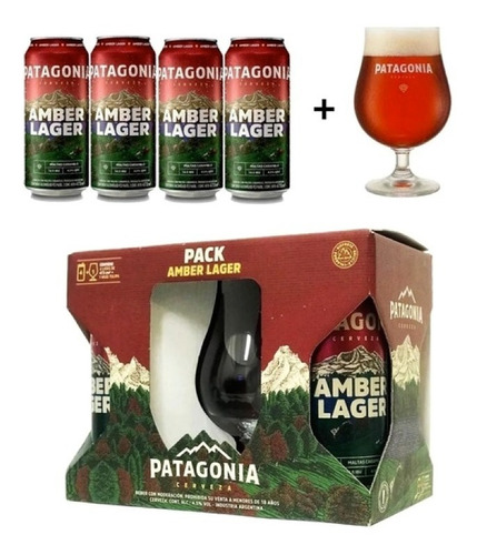 Pack X3 Vaso + Cerveza Patagonia 4 Unidades Xpack X473 Cc