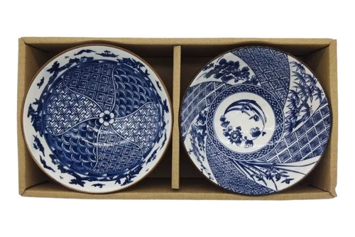 Set X2 Bowls Copetineros 11,5cm Porcelana Diseño Azul Blanco