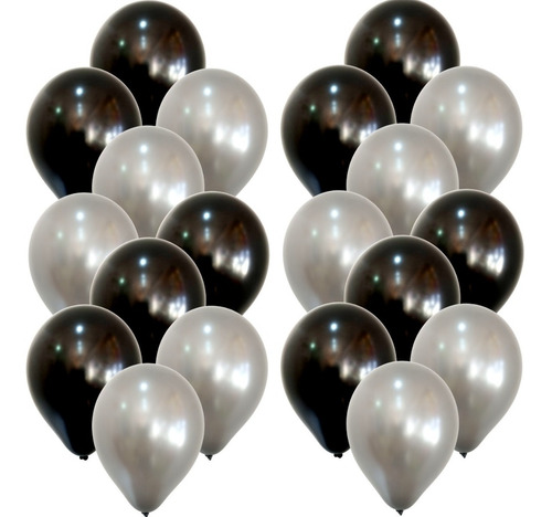 Globos Perlados 12  X 20u Látex  Negro Y Plata