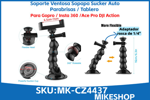 Soporte Ventosa Sopapa Auto Parabrisas Para Gopro Dji Celu Negro