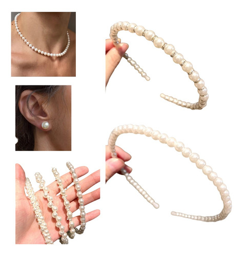 Kit Pérolas Arco E Colar 2 Tiaras 2 Brincos Luxo