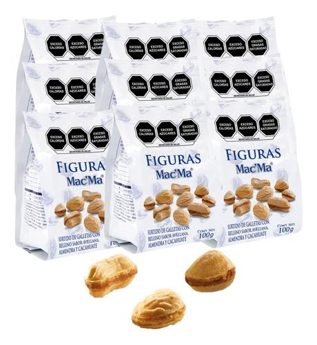 Galleta Figuras 6 Sobre 100c/u Avellana Almendra Cacahuate E