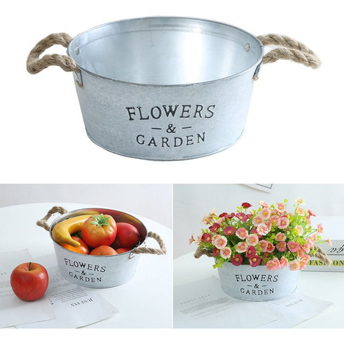 Maceta Rústica Con Mango De Cuerda Para Flores, Hierro