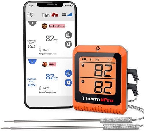 Imagen 1 de 6 de Termometro Bluetooth Thermopro Tp-25h2 2 Sondas Cocina Carne