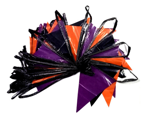 Tira 50 Metros Banderines Halloween Naranja, Morado Y Negro