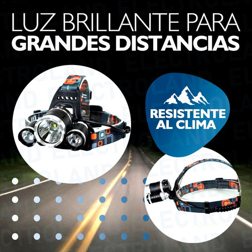 Imagen 8 de 10 de Linterna Minera Vincha Luz Led 3 Cree T6 Usb 12v Recargable
