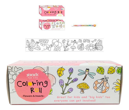 Rollo Para Colorear Stickn Coloring Roll Flor Insectos 10cm