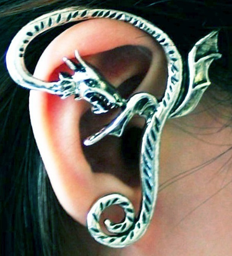 Imagem 3 de 3 de Brinco Ear Cuff De Dragão Em Metal P/orelha Furada 1 Pç Novo