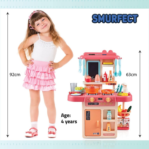 Juego De Mini Cocina Con Accesorios Y Sonido 63cm Coral