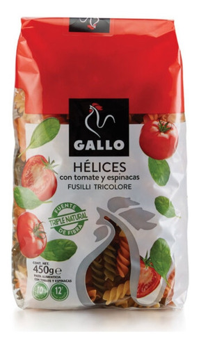 Pasta Helices Con Vegetales Gallo Gourmet Bolsa 450g
