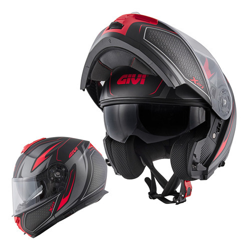 Capacete Givi Articulado X21 Shiver Óculos Vermelho Fosco 58