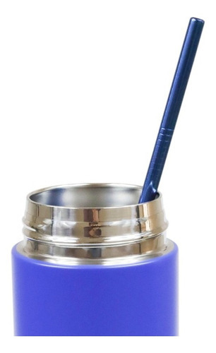 Set 3 Popotes Acero Inoxidable Pajilla Ecologico Bebida Color Azul