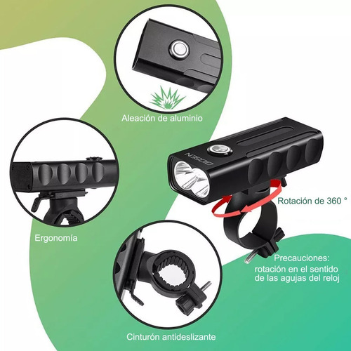 Imagen 6 de 7 de Lampara Luz Recargable Para Bicicleta