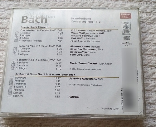 Imagen 2 de 3 de Bach - Brandenburg Concertos Nos. 1, 2, 3 Orch Suite C D