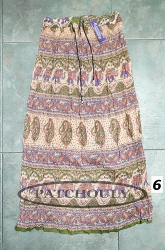 Pollera Falda Larga Bagru Hindú Estampado Talle Único Color
