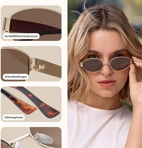 Lentes De Mujer Moda Anteojos De Sol Dorado Marco Metal