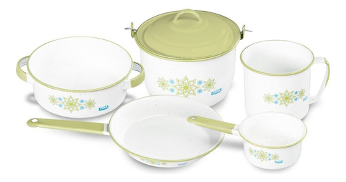 Batería De Cocina Peltre 6 Piezas Blanca Con Flores Cinsa Color Blanco