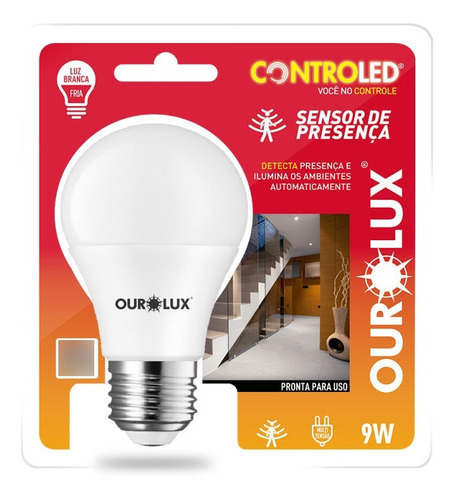 Ourolux Controled Lâmpada 9w Bivolt 6500k Sensor De Presença