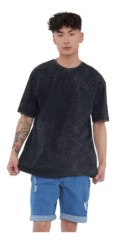 Polera Hombre Gris Oscuro Acid Wash Corona