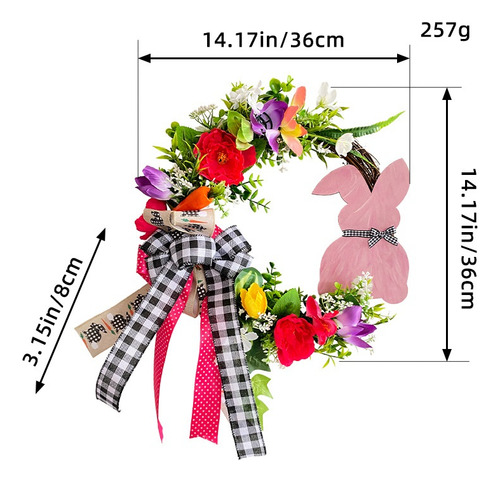 Corona Decorativa Pascua For Puerta Con Conejo Flores Hojas