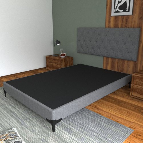 Base Box Cama Individual Tapizado Linato Soporte Firme Gris