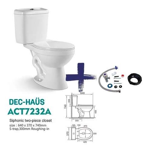 Wc 2 Piezas Dec Haus Descarga 30cm+kit Instalacion Act7232a
