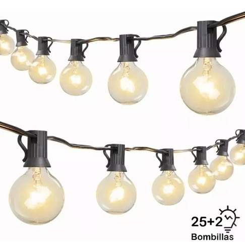 Guirnalda De Luces Vintage Para Exteriores Decorativas Impermeable 25 Focos + 2 De Repuesto 7.6 Metros Interconectables Be Led